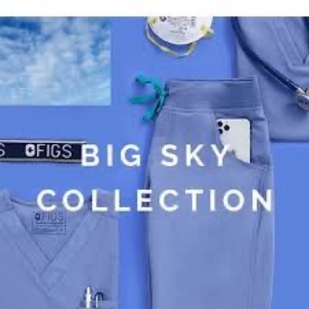 FIGS, big sky, 3 pocket Kasma top (small) and Livingston pant (small)